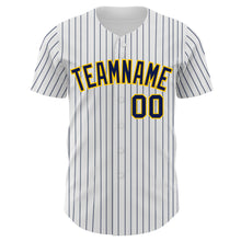 Charger l&#39;image dans la galerie, Custom White Navy Pinstripe Yellow Authentic Baseball Jersey
