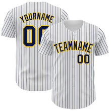 Charger l&#39;image dans la galerie, Custom White Navy Pinstripe Yellow Authentic Baseball Jersey
