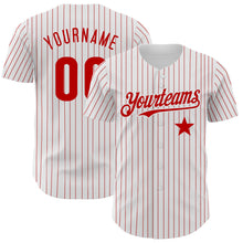 Laden Sie das Bild in den Galerie-Viewer, Custom White Red Pinstripe Authentic Red Star Baseball Jersey
