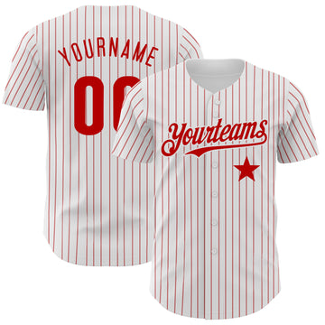 Custom White Red Pinstripe Authentic Red Star Baseball Jersey