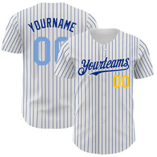 Charger l&#39;image dans la galerie, Custom White Royal Pinstripe Light Blue-Yellow Authentic Baseball Jersey
