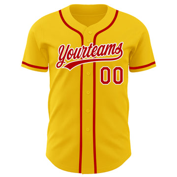 Custom Yellow Red-White Authentic Baseball Jersey