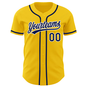 Custom Yellow Navy-White Authentic Baseball Jersey