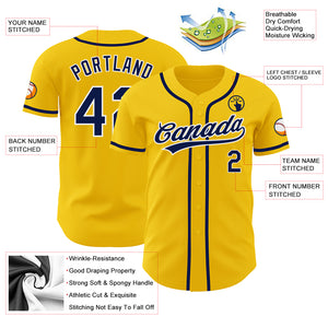 Custom Yellow Navy-White Authentic Baseball Jersey