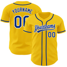 Load image into Gallery viewer, Custom Yellow Royal-White Authentic Baseball Jersey
