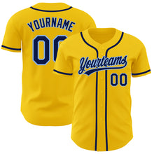 Laden Sie das Bild in den Galerie-Viewer, Custom Yellow Navy-Light Blue Authentic Baseball Jersey
