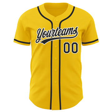 Custom Yellow Black-White Authentic Baseball Jersey