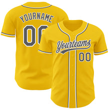 Laden Sie das Bild in den Galerie-Viewer, Custom Yellow Steel Gray-White Authentic Baseball Jersey
