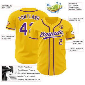 Custom Yellow Purple-White Authentic Baseball Jersey