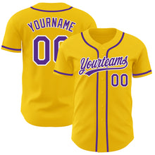 Load image into Gallery viewer, Custom Yellow Purple-White Authentic Baseball Jersey
