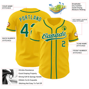 Custom Yellow Kelly Green-White Authentic Baseball Jersey