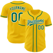 Load image into Gallery viewer, Custom Yellow Kelly Green-White Authentic Baseball Jersey
