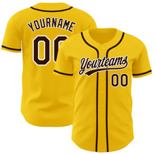 Laden Sie das Bild in den Galerie-Viewer, Custom Yellow Brown-White Authentic Baseball Jersey
