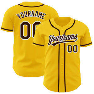 Custom Yellow Brown-White Authentic Baseball Jersey