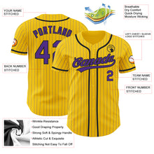 Laden Sie das Bild in den Galerie-Viewer, Custom Yellow Purple Pinstripe Black Authentic Baseball Jersey
