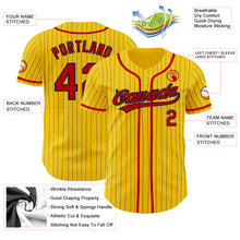 Laden Sie das Bild in den Galerie-Viewer, Custom Yellow Navy Pinstripe Red Authentic Baseball Jersey
