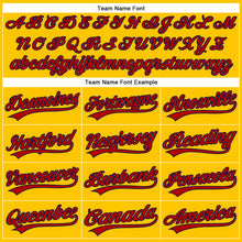 Laden Sie das Bild in den Galerie-Viewer, Custom Yellow Navy Pinstripe Red Authentic Baseball Jersey
