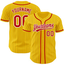 Load image into Gallery viewer, Custom Yellow Black Pinstripe Red-White Authentic Baseball Jersey
