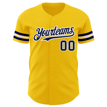 Custom Yellow Navy-White Authentic Baseball Jersey