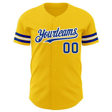 Custom Yellow Royal-White Authentic Baseball Jersey