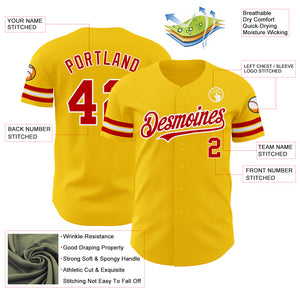 Custom Yellow Red-White Authentic Baseball Jersey