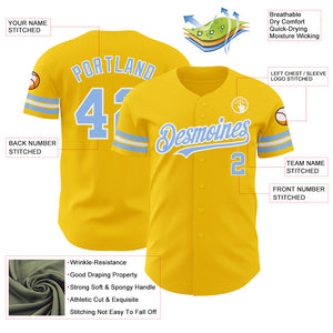 Custom Yellow Light Blue-White Authentic Baseball Jersey