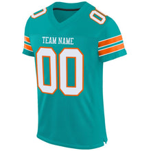 Laden Sie das Bild in den Galerie-Viewer, Custom Aqua White-Orange Mesh Authentic Football Jersey
