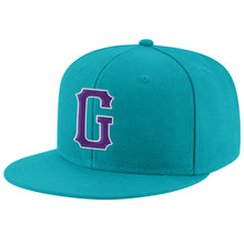 Laden Sie das Bild in den Galerie-Viewer, Custom Aqua Purple-White Stitched Adjustable Snapback Hat
