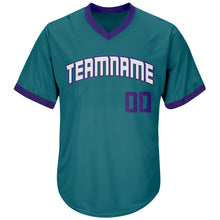 Load image into Gallery viewer, Custom Aqua Purple-White Authentic Throwback Rib-Knit Baseball Jersey Shirt
