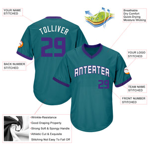 Custom Aqua Purple-White Authentic Throwback Rib-Knit Baseball Jersey Shirt