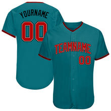 Load image into Gallery viewer, Custom Teal Red-Black Authentic Baseball Jersey
