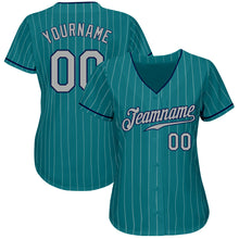 Load image into Gallery viewer, Custom Teal White Pinstripe Gray-Navy Authentic Baseball Jersey
