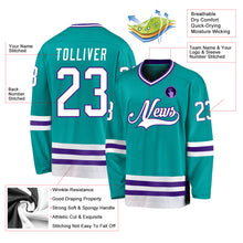 Laden Sie das Bild in den Galerie-Viewer, Custom Aqua White-Purple Hockey Jersey
