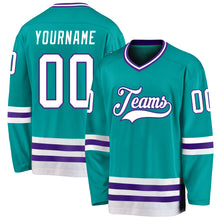 Laden Sie das Bild in den Galerie-Viewer, Custom Aqua White-Purple Hockey Jersey
