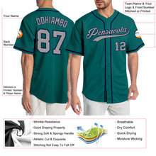 Load image into Gallery viewer, Custom Teal Gray-Navy Authentic Baseball Jersey
