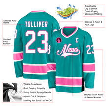 Laden Sie das Bild in den Galerie-Viewer, Custom Aqua White-Pink Hockey Jersey
