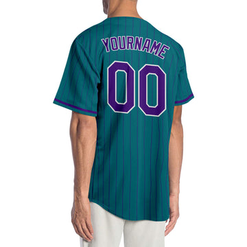 Custom Teal Purple Pinstripe Purple-White Authentic Baseball Jersey