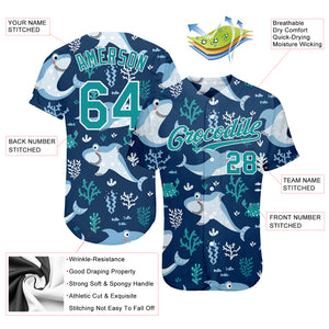 Custom Teal Teal-White 3D Pattern Design Sharks Authentic Baseball Jersey