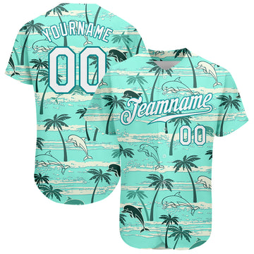 Custom Teal White-Teal 3D Pattern Design Hawaii Palm Trees Authentic Baseball Jersey