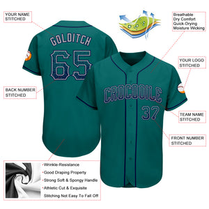 Custom Teal Navy-Gray Authentic Drift Fashion Baseball Jersey