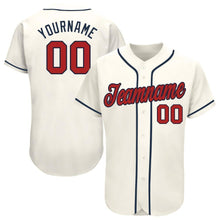 Load image into Gallery viewer, Custom Cream Red-Navy Baseball Jersey
