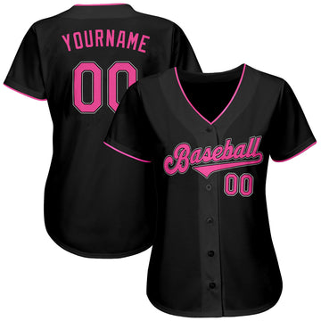 Benutzerdefiniertes schwarzes rosa-weißes authentisches Baseball-Trikot