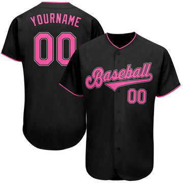 Custom Black Pink-White Authentic Baseball Jersey