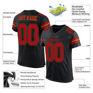 Custom Black Red-Old Gold Mesh Authentic Football Jersey
