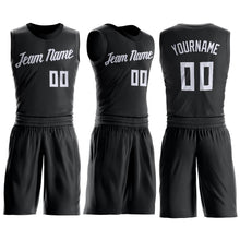 Load image into Gallery viewer, Custom Black White Round Neck Suit Basketball Jersey
