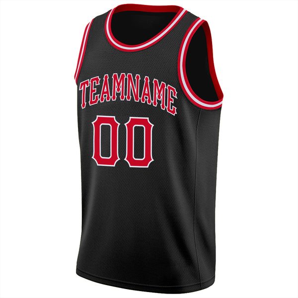 Sale Build White Basketball Black Rib-Knit Jersey Red – CustomJerseysPro