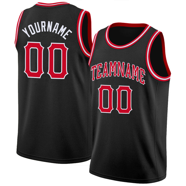 Custom Team Black Basketball Light Blue Rib-Knit Jersey Red