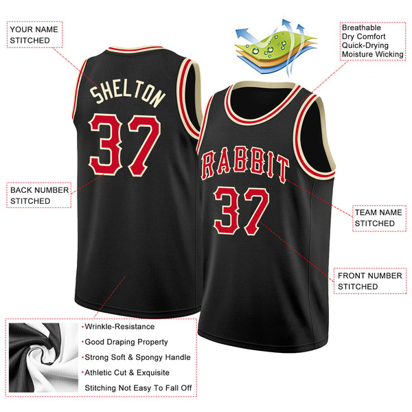 Sale Build Black Basketball Cream Rib-Knit Jersey Red – CustomJerseysPro