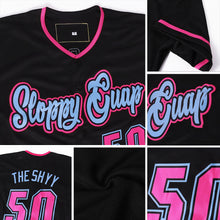 Charger l&#39;image dans la galerie, Custom Black Pink-Light Blue Authentic American Flag Fashion Baseball Jersey
