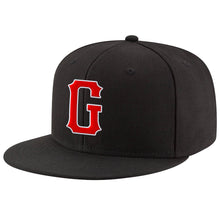 Load image into Gallery viewer, Custom Black Red-White Stitched Adjustable Snapback Hat
